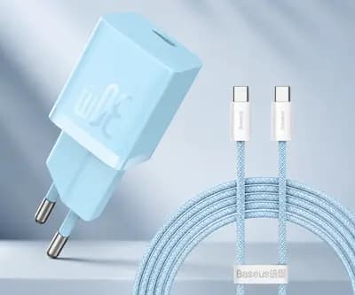 МЗП Baseus GaN5 Fast Charger (mini) 30W (1USB-C) + кабель Type-C to Type-C 100W 1m ( blue )