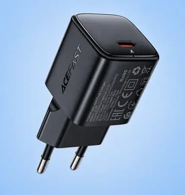 Мережевий зарядний пристрій ACEFAST A117 PD20W mini GaN USB-C fast charger Black