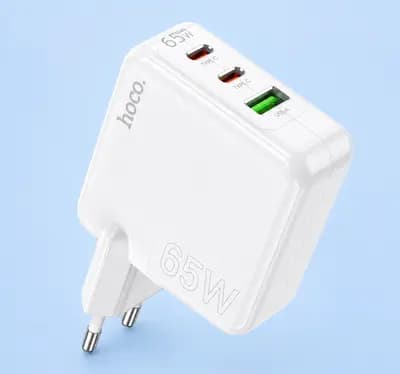 Мережевий зарядний пристрій HOCO C115A Header PD65W GaN three-port(2C1A) charger White