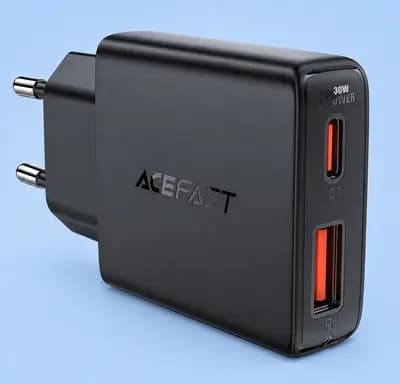 Мережевий зарядний пристрій ACEFAST A69 PD30W GaN (USB-A+USB-C) ultra-thin charger Black