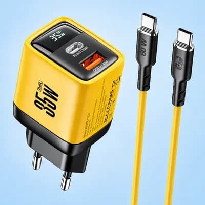 Блок живлення ASOMETECH 35W GaN PD 3.0 QC 3.0 Жовтий + кабель USB-C to USB-C 60W (1 м)