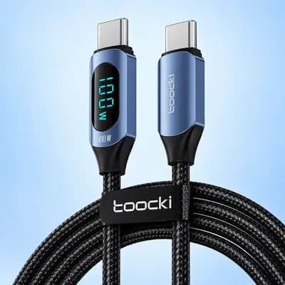Кабель Toocki PD 100w Fast Charge Type-C to Type-C / 480Mbps / 2м / з дисплеєм Blue