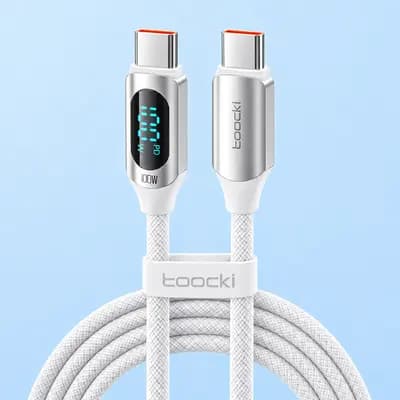 Кабель Toocki PD 100w Fast Charge Type-C to Type-C / 480Mbps / 1м / з дисплеєм White