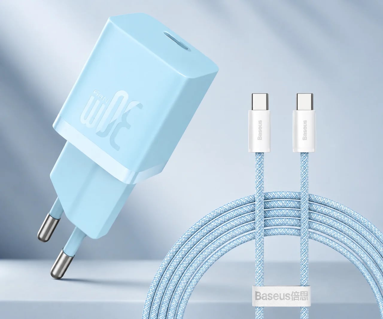 МЗП Baseus GaN5 Fast Charger (mini) 30W (1USB-C) + кабель Type-C to Type-C 100W 1m ( blue )
