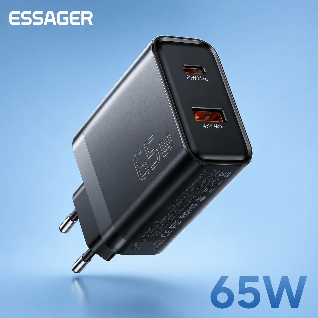 Блок живлення ESSAGER GaN 65W USB A + Type C Black