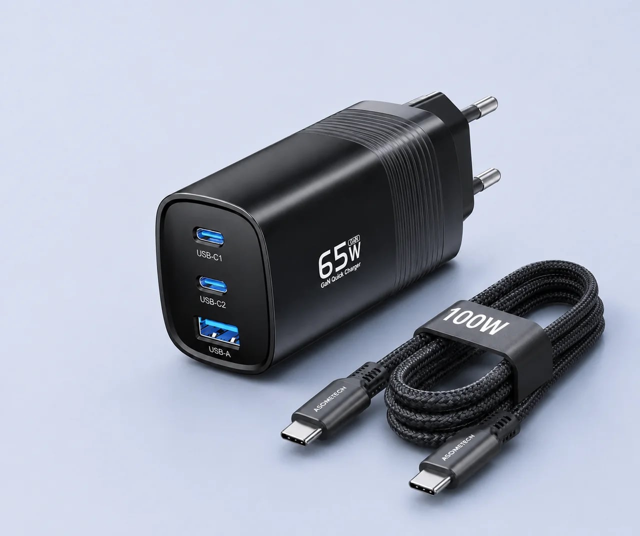 Блок швидкої зарядки ASOMETECH 65W + кабель 100W 1m. GaN PD/QC 3xUSB для ноутбука та телефона
