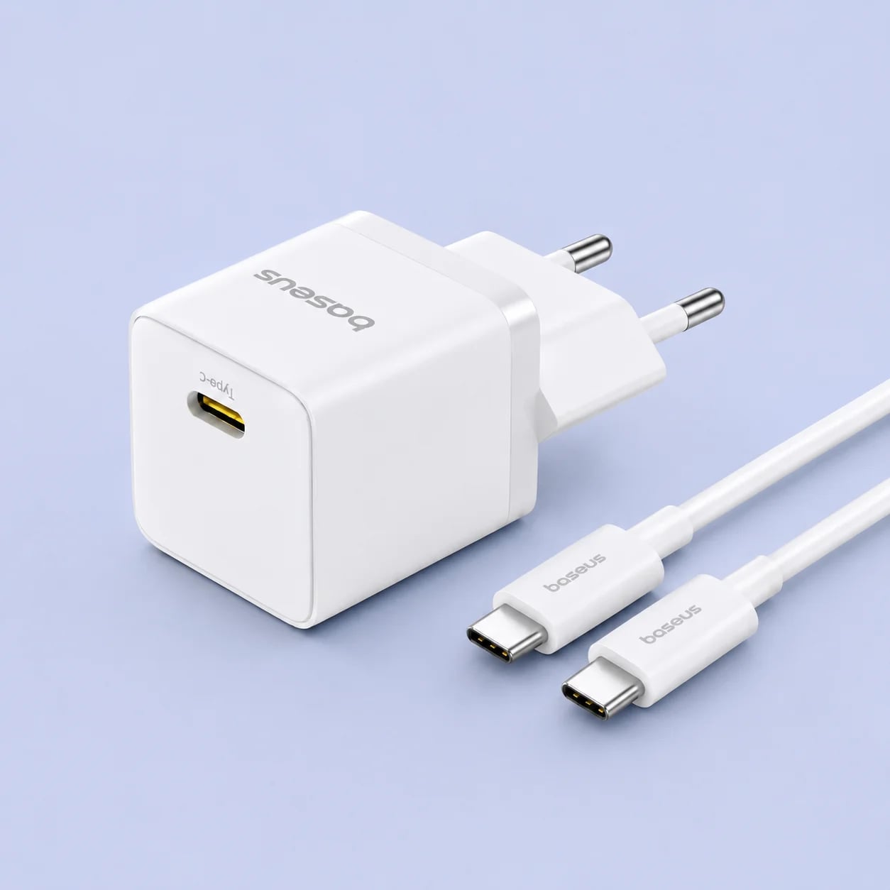 Мережевий зарядний пристрій для телефона Baseus Palm Fast Charger Type-C 20W (With Cable Type-C to Type-C 60W 1m) White