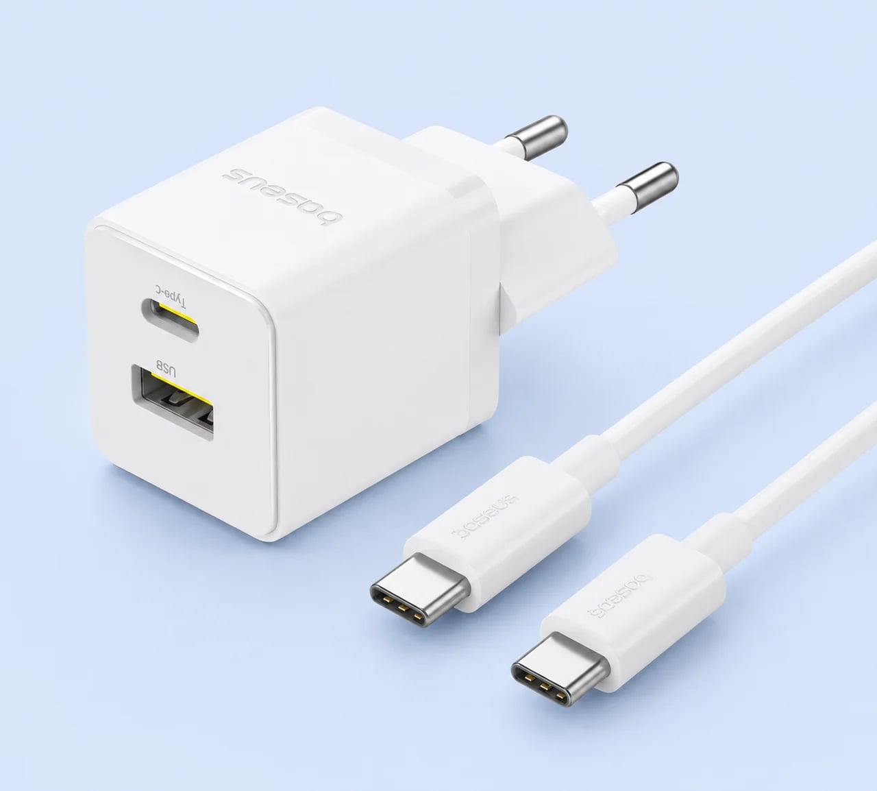 МЗП Baseus Palm Fast Charger 30W (Type-C + USB) 30W + Кабель Type-C to Type-C 60W (1m) white