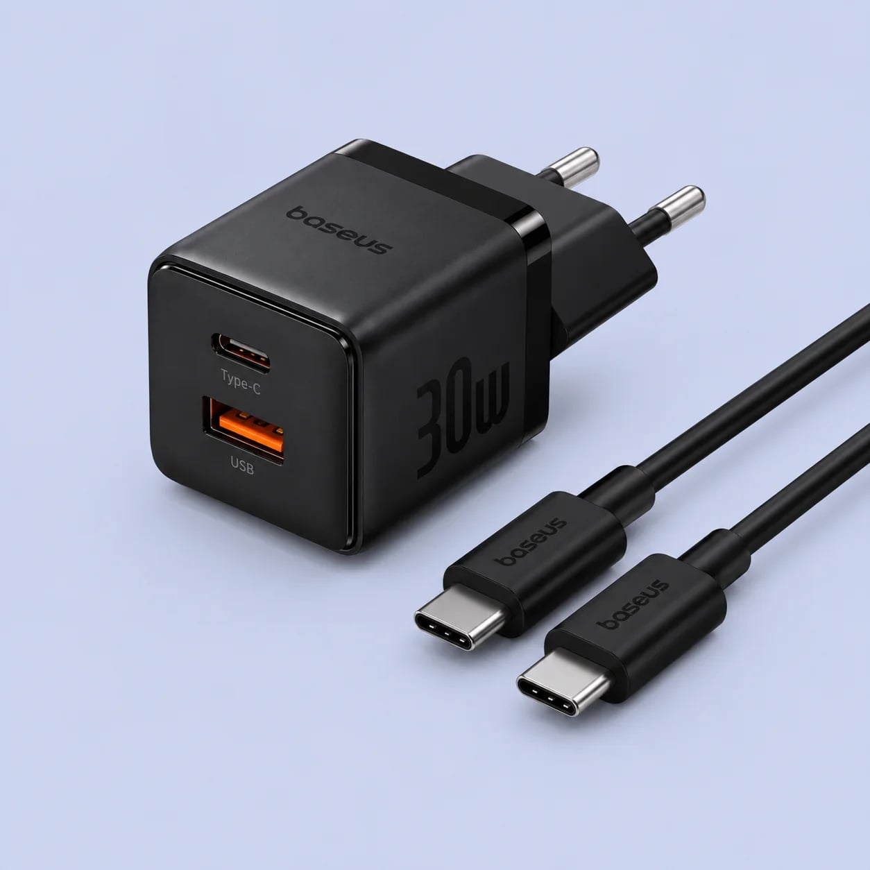 МЗП Baseus Palm Fast Charger 30W (Type-C + USB) 30W + Кабель Type-C to Type-C 60W (1m) black