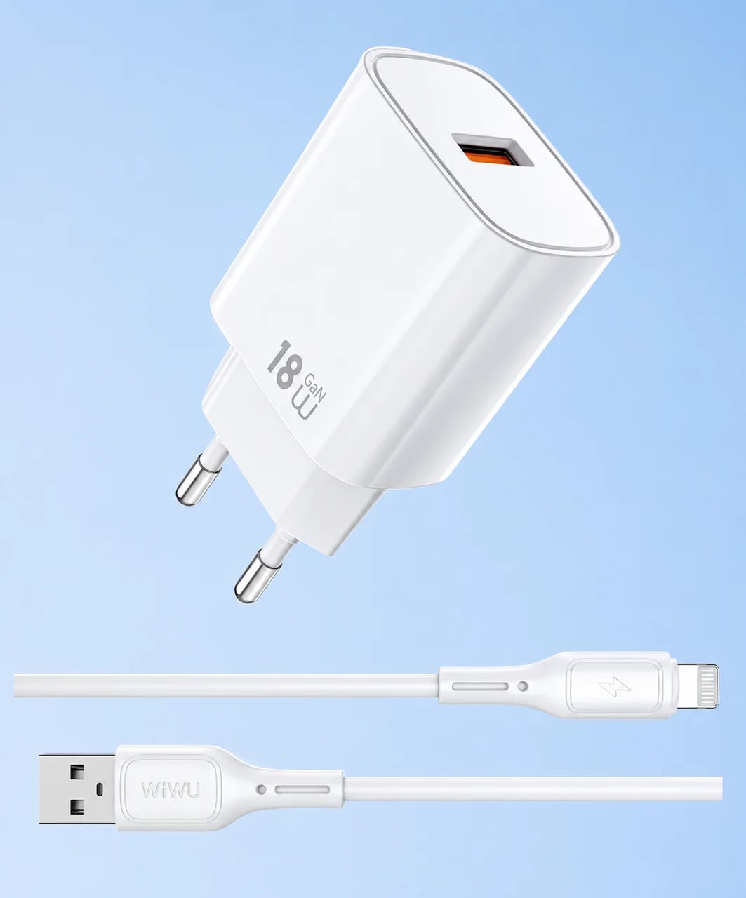 Мережевий зарядний пристрій з кабелем WIWU 18W Essen GaN Fast Charger + Cable Combo Wi-G006 A-L EU White