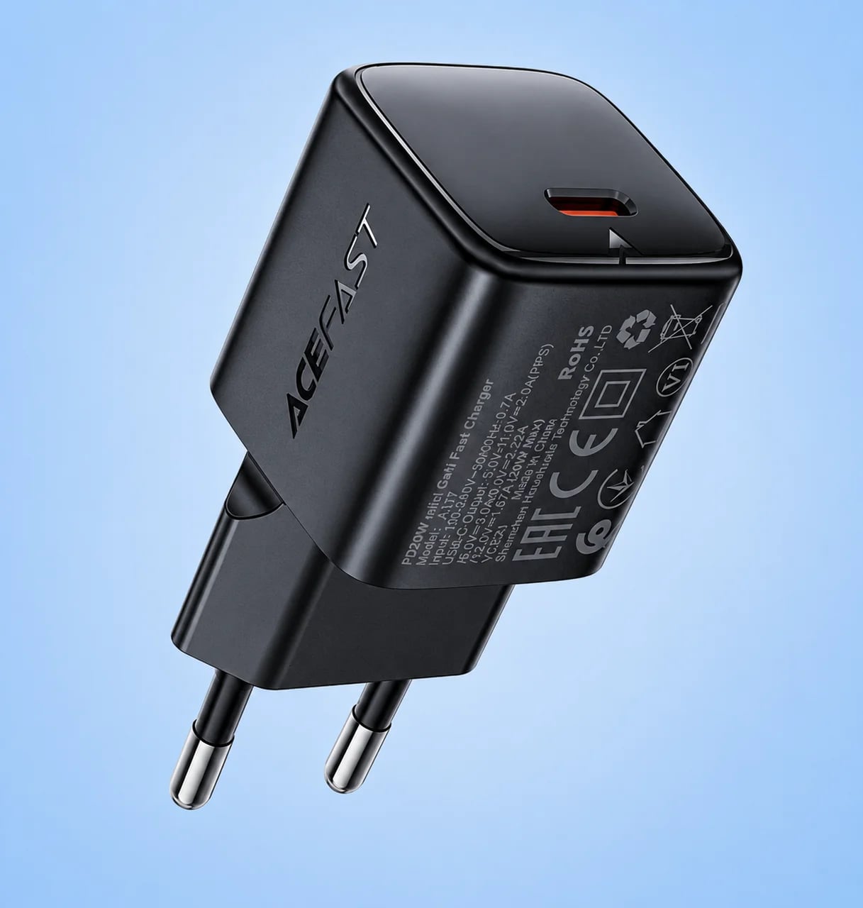 Мережевий зарядний пристрій ACEFAST A117 PD20W mini GaN USB-C fast charger Black