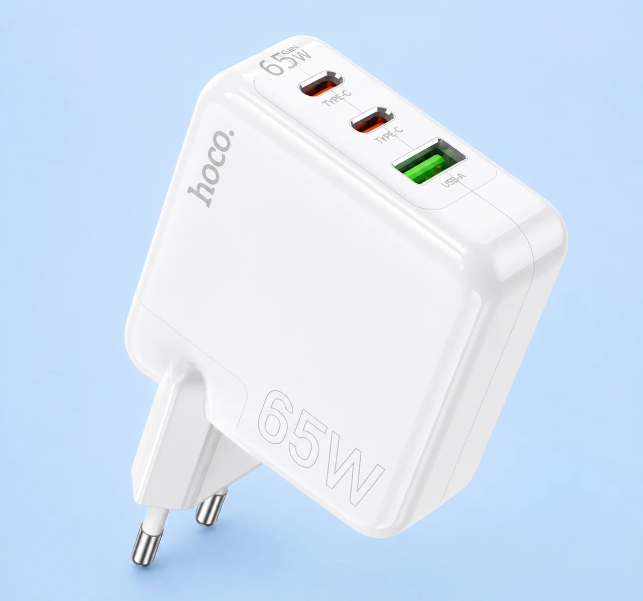 Мережевий зарядний пристрій HOCO C115A Header PD65W GaN three-port(2C1A) charger White