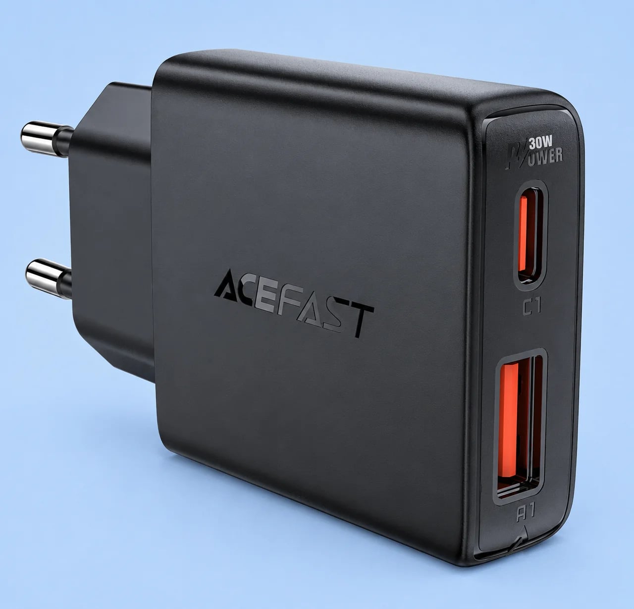 Мережевий зарядний пристрій ACEFAST A69 PD30W GaN (USB-A+USB-C) ultra-thin charger Black