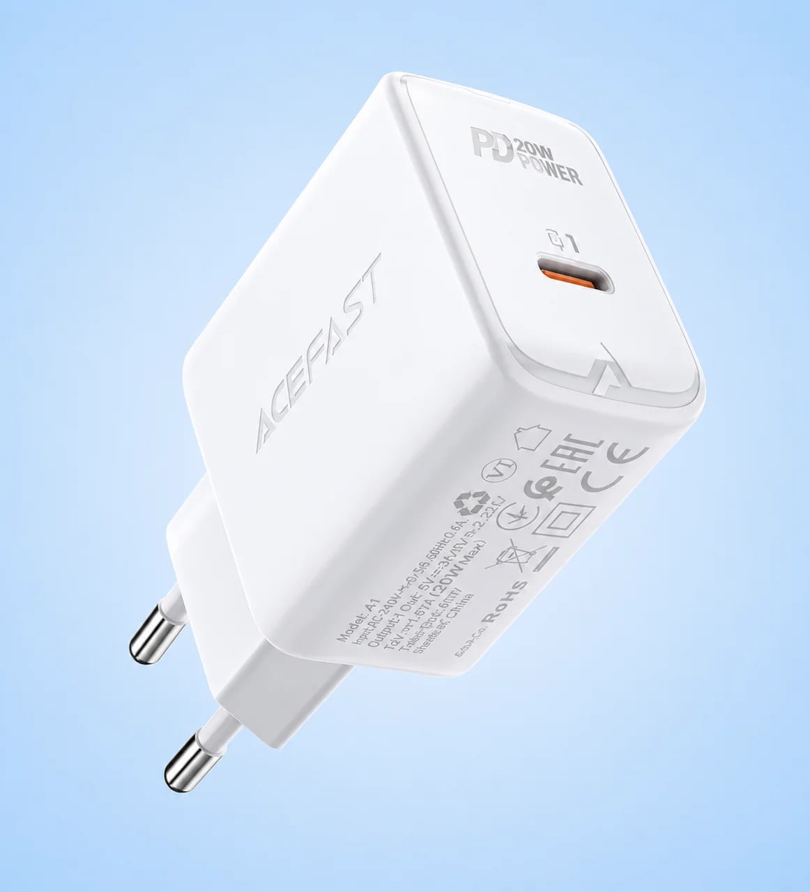 Мережевий зарядний пристрій ACEFAST A1 PD20W single USB-C charger White
