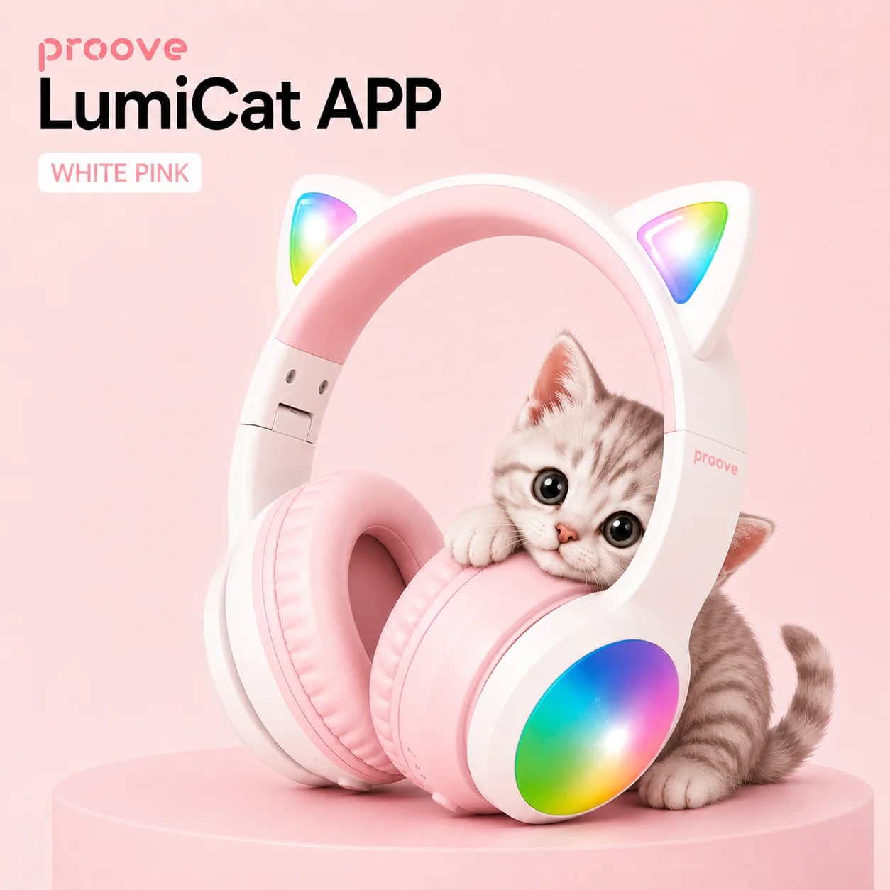 Бездротові навушники Proove Kids LumiCat APP ( white/pink )