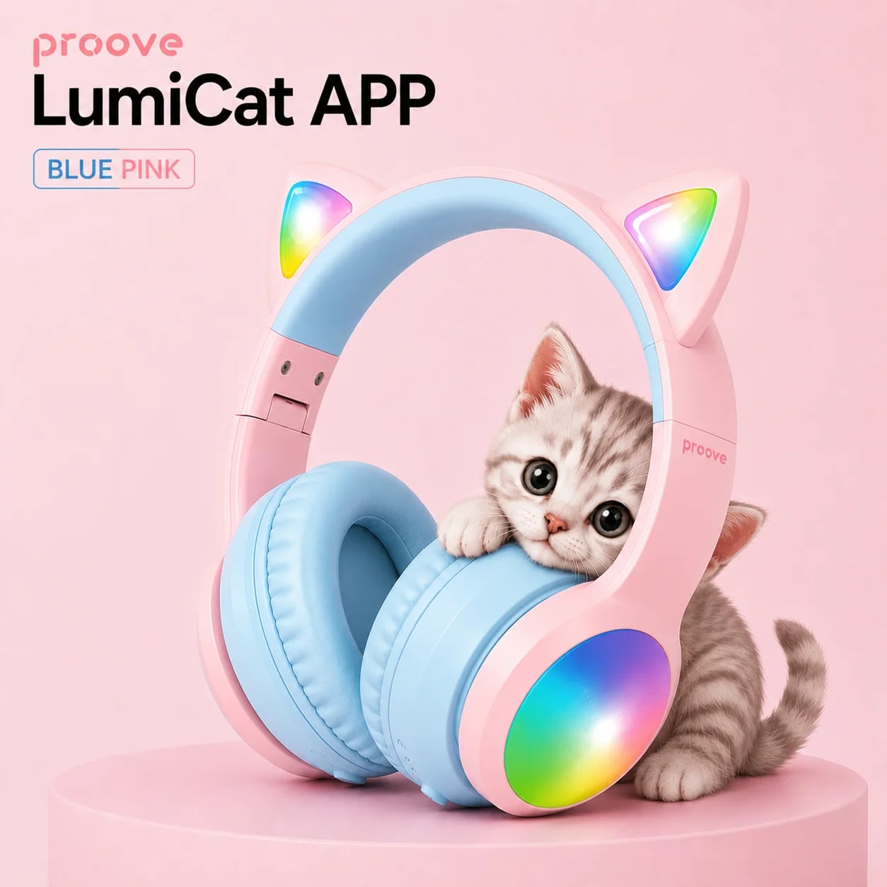 Бездротові навушники Proove Kids LumiCat APP ( blue/pink)