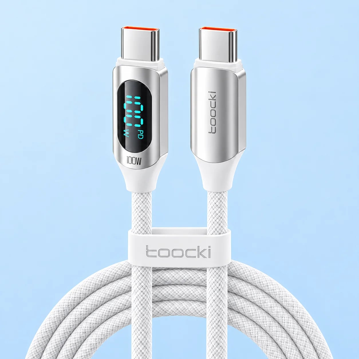 Кабель Toocki PD 100w Fast Charge Type-C to Type-C / 480Mbps / 1м / з дисплеєм White