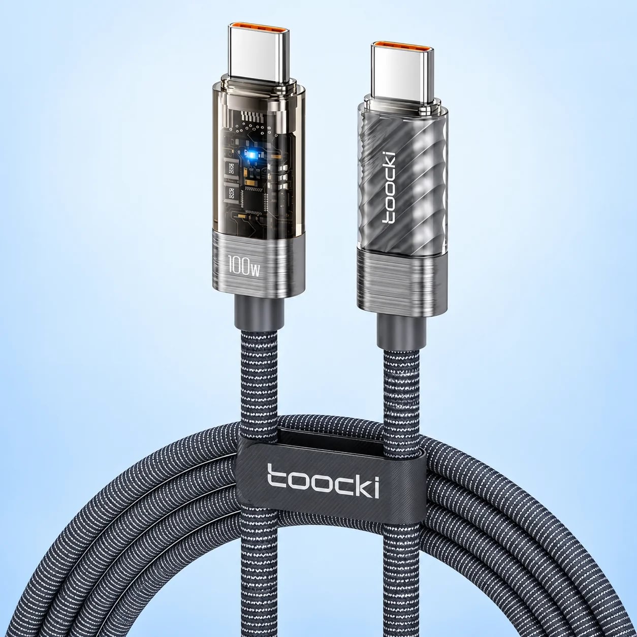 Toocki PD 100W Auto Power off USB Cable 5A Fast Charging Transparent Type C To Type C Cable For iPhone 15 16 Xiaomi Samsung S23