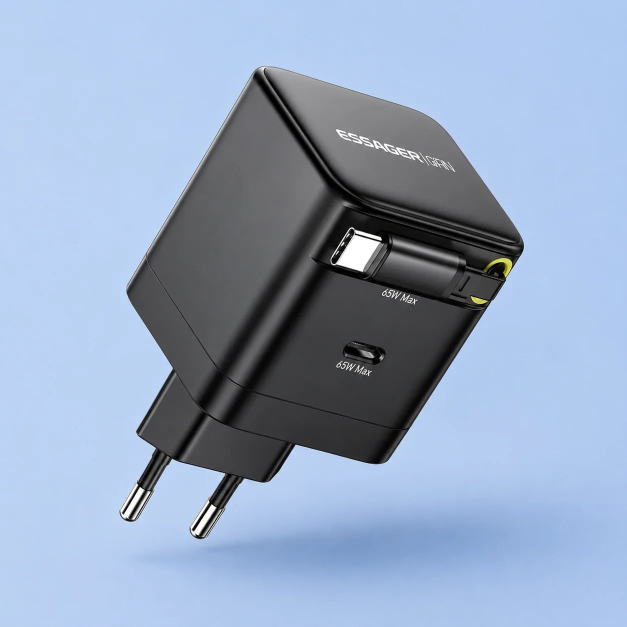 Мережевий зарядний пристрій ESSAGER 65W GaN з висувним кабелем Type C